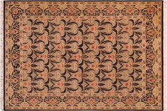 handmade Transitional Tulip Black Red Hand Knotted RECTANGLE 100% WOOL area rug 6x9