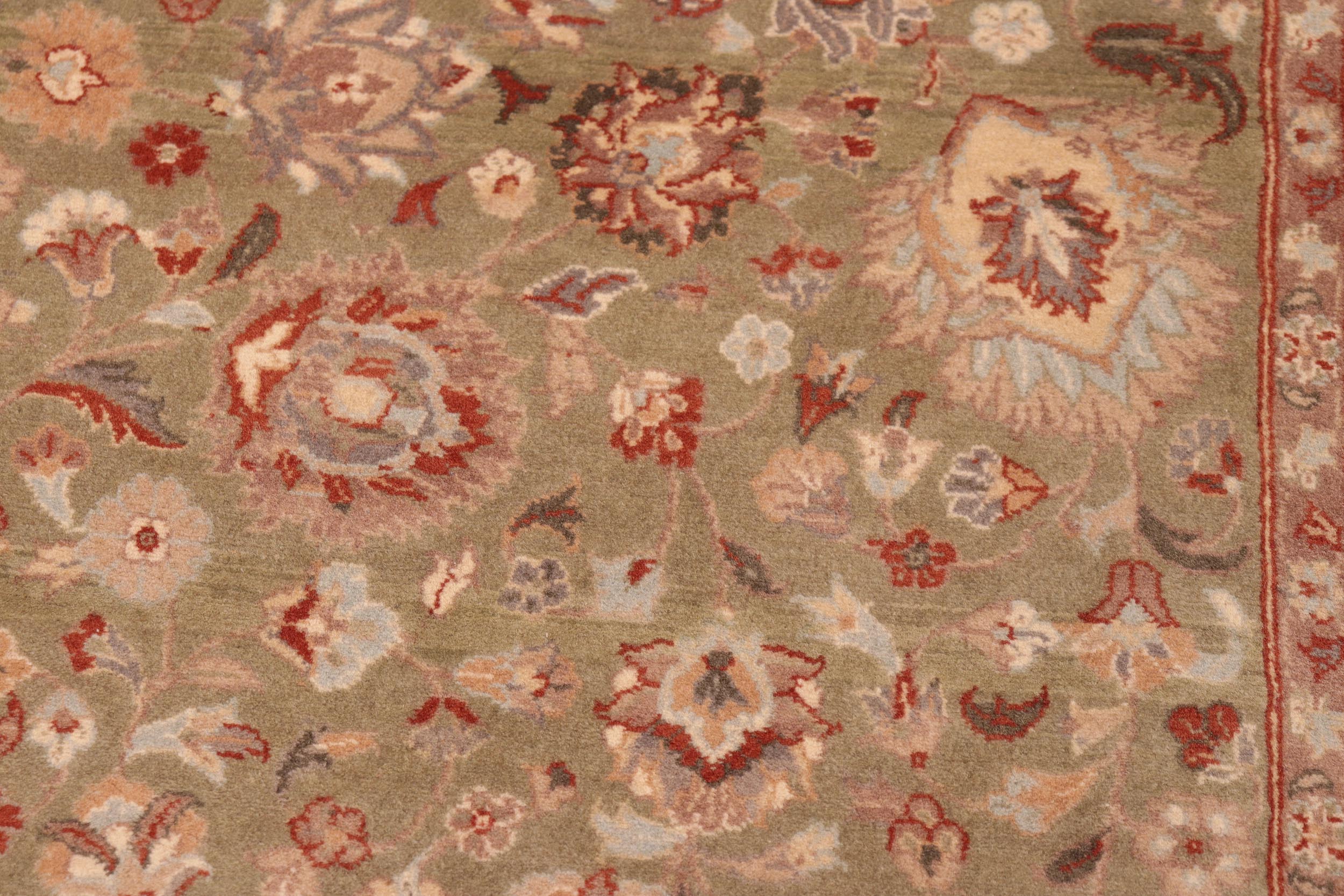 handmade Traditional Kashan Green Beige Hand Knotted RECTANGLE 100% WOOL area rug 6x9