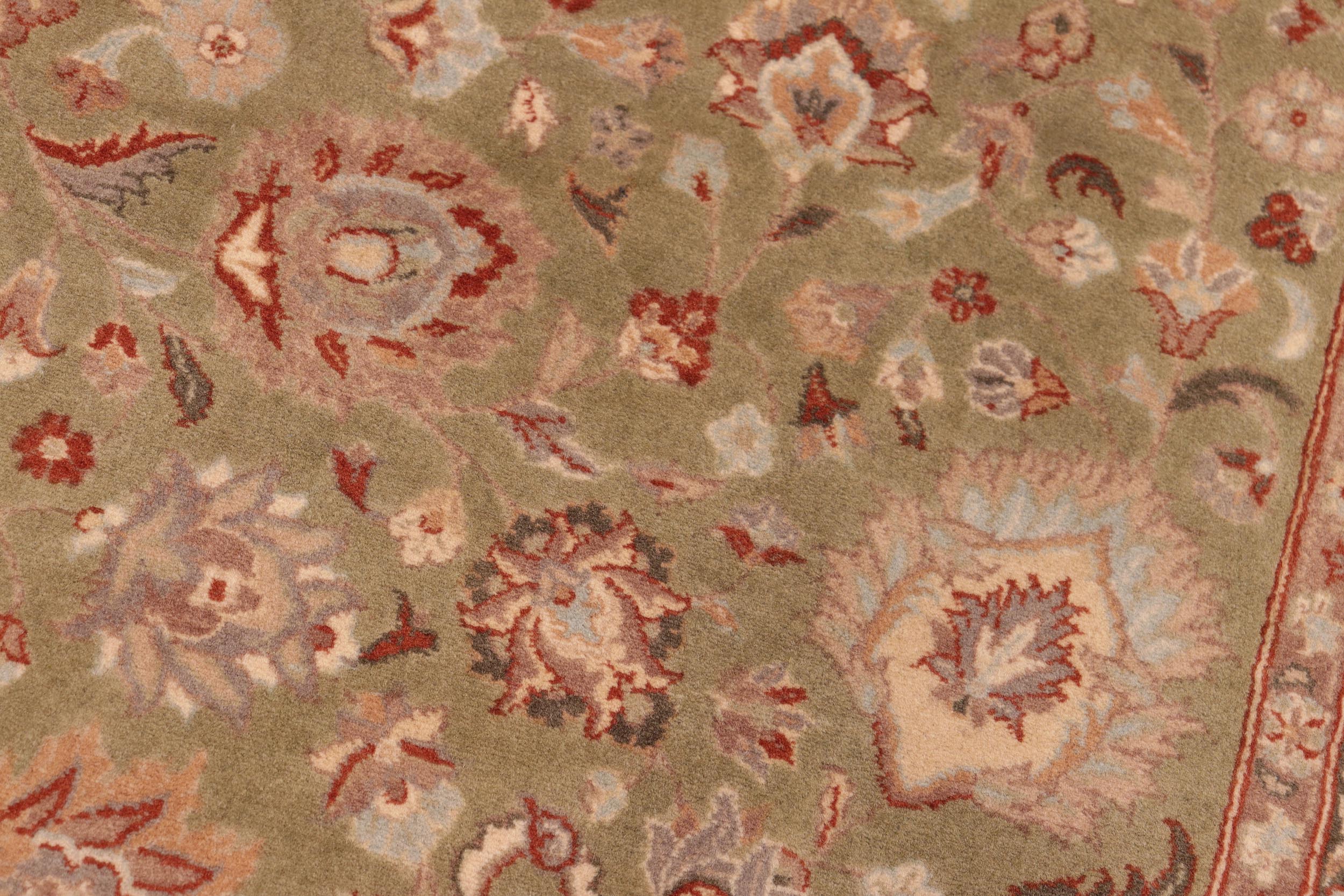 handmade Traditional Kashan Green Beige Hand Knotted RECTANGLE 100% WOOL area rug 6x9