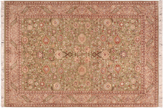 handmade Traditional Kashan Green Beige Hand Knotted RECTANGLE 100% WOOL area rug 6x9