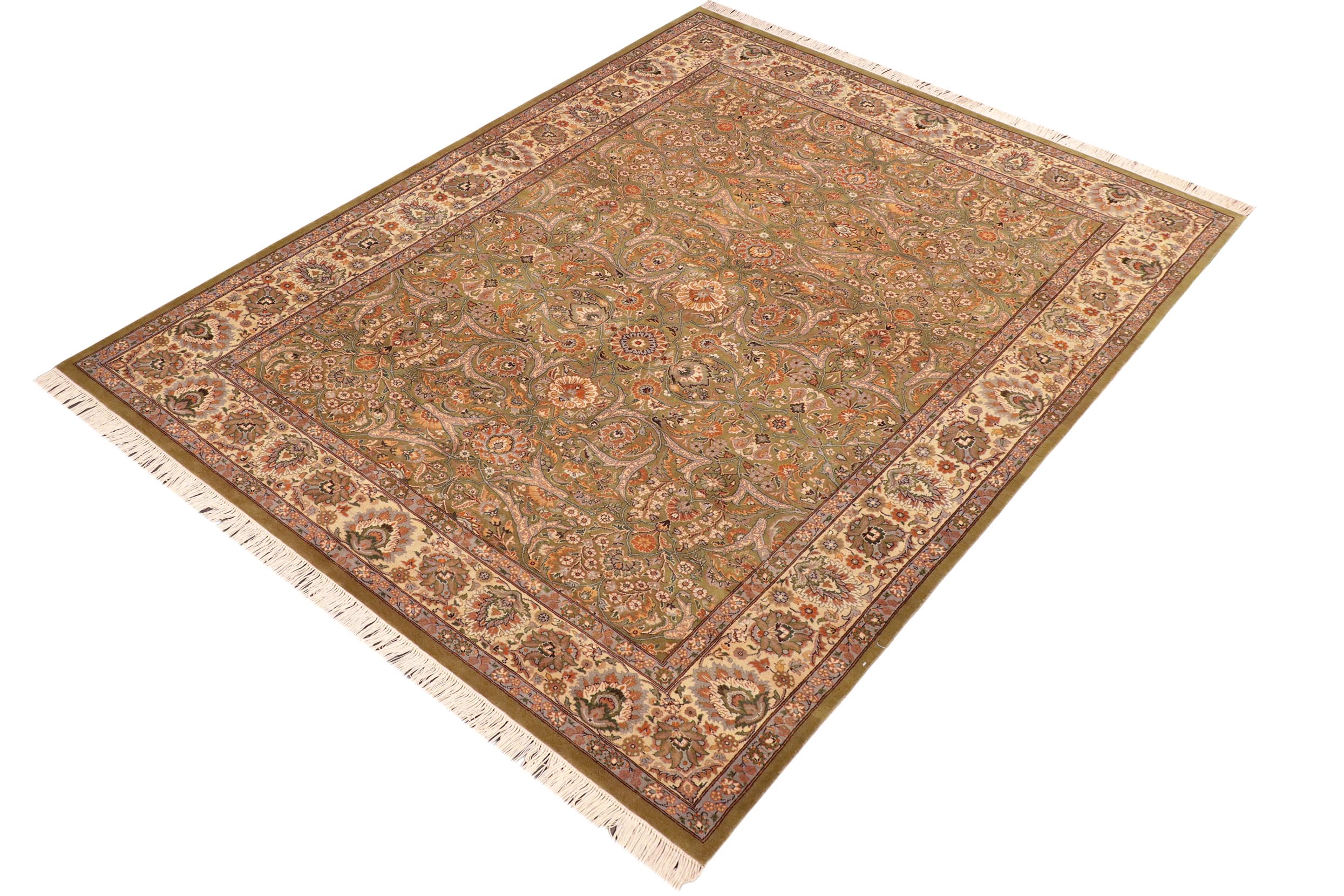 handmade Traditional Design Green Beige Hand Knotted RECTANGLE 100% WOOL area rug 6x9