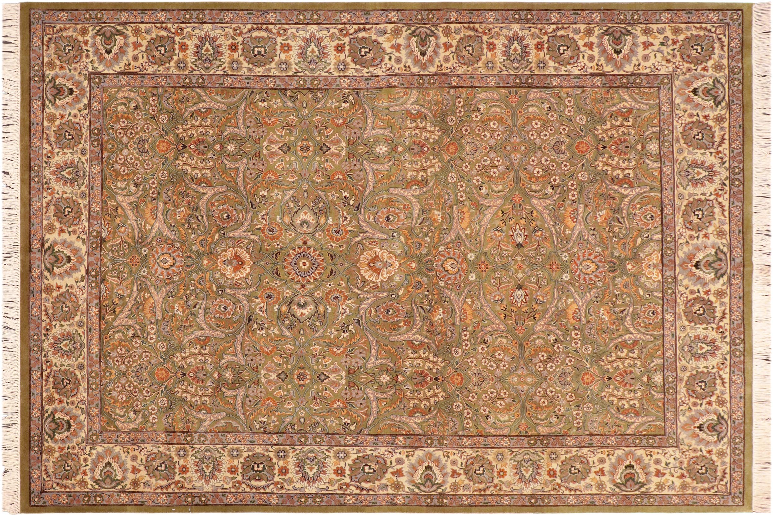 handmade Traditional Design Green Beige Hand Knotted RECTANGLE 100% WOOL area rug 6x9