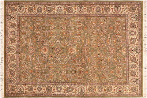 handmade Traditional Design Green Beige Hand Knotted RECTANGLE 100% WOOL area rug 6x9