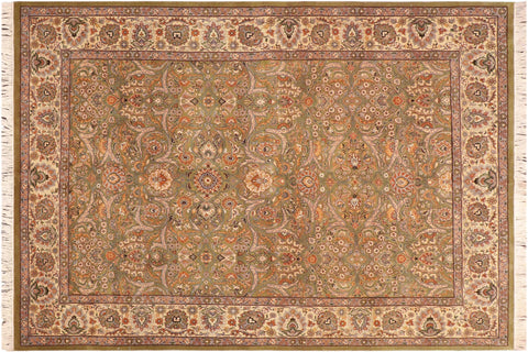handmade Traditional Design Green Beige Hand Knotted RECTANGLE 100% WOOL area rug 6x9
