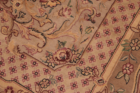 handmade Traditional Abusson Taupe Pink Hand Knotted RECTANGLE 100% WOOL area rug 6x9