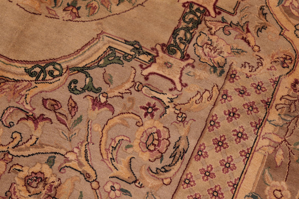 handmade Traditional Abusson Taupe Pink Hand Knotted RECTANGLE 100% WOOL area rug 6x9
