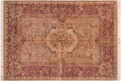 handmade Traditional Abusson Taupe Pink Hand Knotted RECTANGLE 100% WOOL area rug 6x9