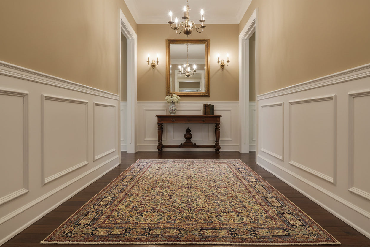 handmade Transitional Farooq Beige Blue Hand Knotted RECTANGLE 100% WOOL area rug 6x9