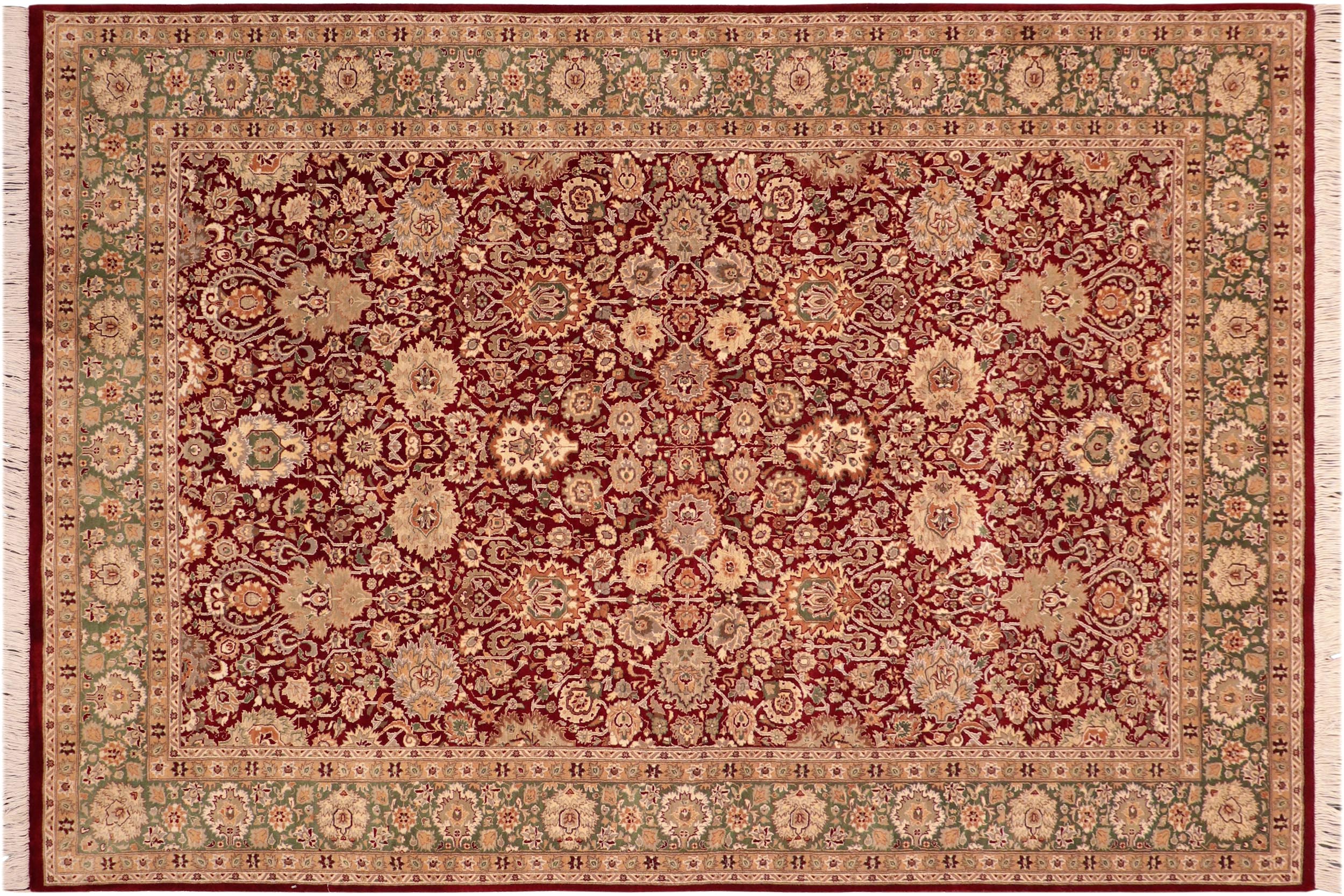 handmade Traditional Tulip Maroon Green Hand Knotted RECTANGLE 100% WOOL area rug 6x9