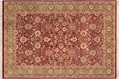 handmade Traditional Tulip Maroon Green Hand Knotted RECTANGLE 100% WOOL area rug 6x9
