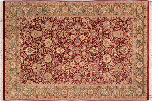 handmade Traditional Tulip Maroon Green Hand Knotted RECTANGLE 100% WOOL area rug 6x9