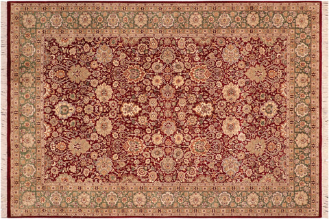 handmade Traditional Tulip Maroon Green Hand Knotted RECTANGLE 100% WOOL area rug 6x9