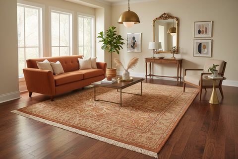 handmade Transitional Qaseem Bond Brown Beige Hand Knotted RECTANGLE 100% WOOL area rug 5x7