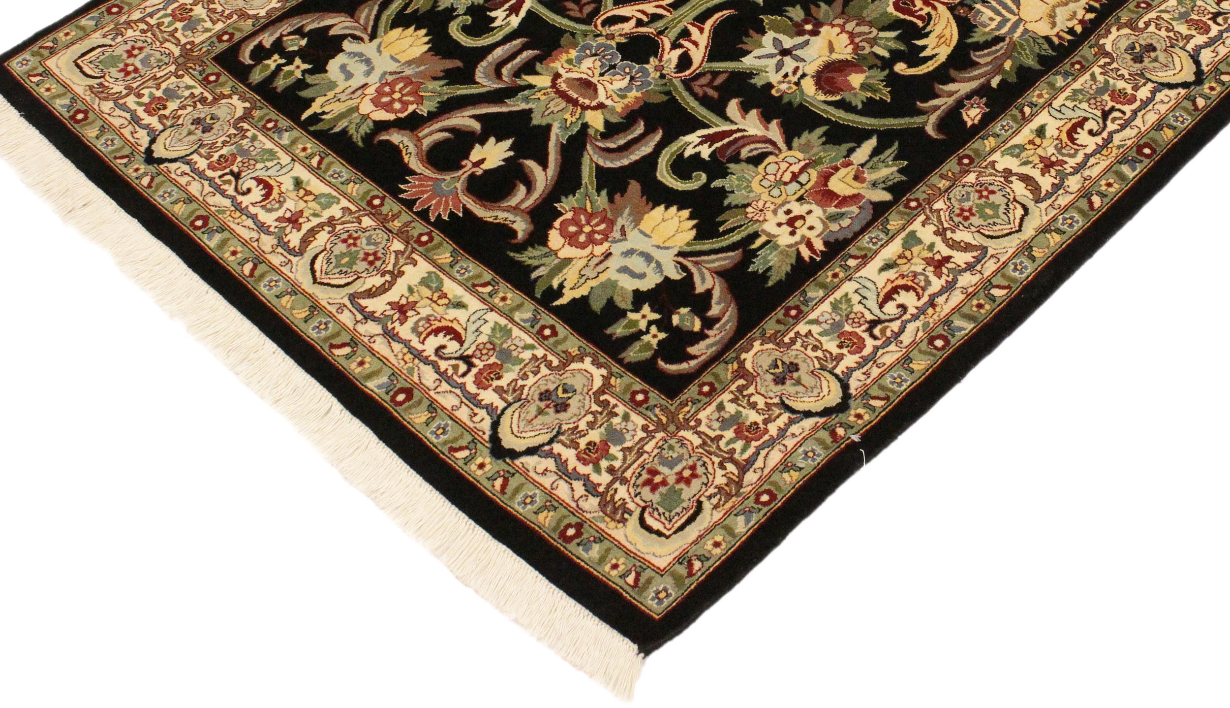handmade Traditional Anarlaki Black Beige Hand Knotted RECTANGLE 100% WOOL area rug 4x6