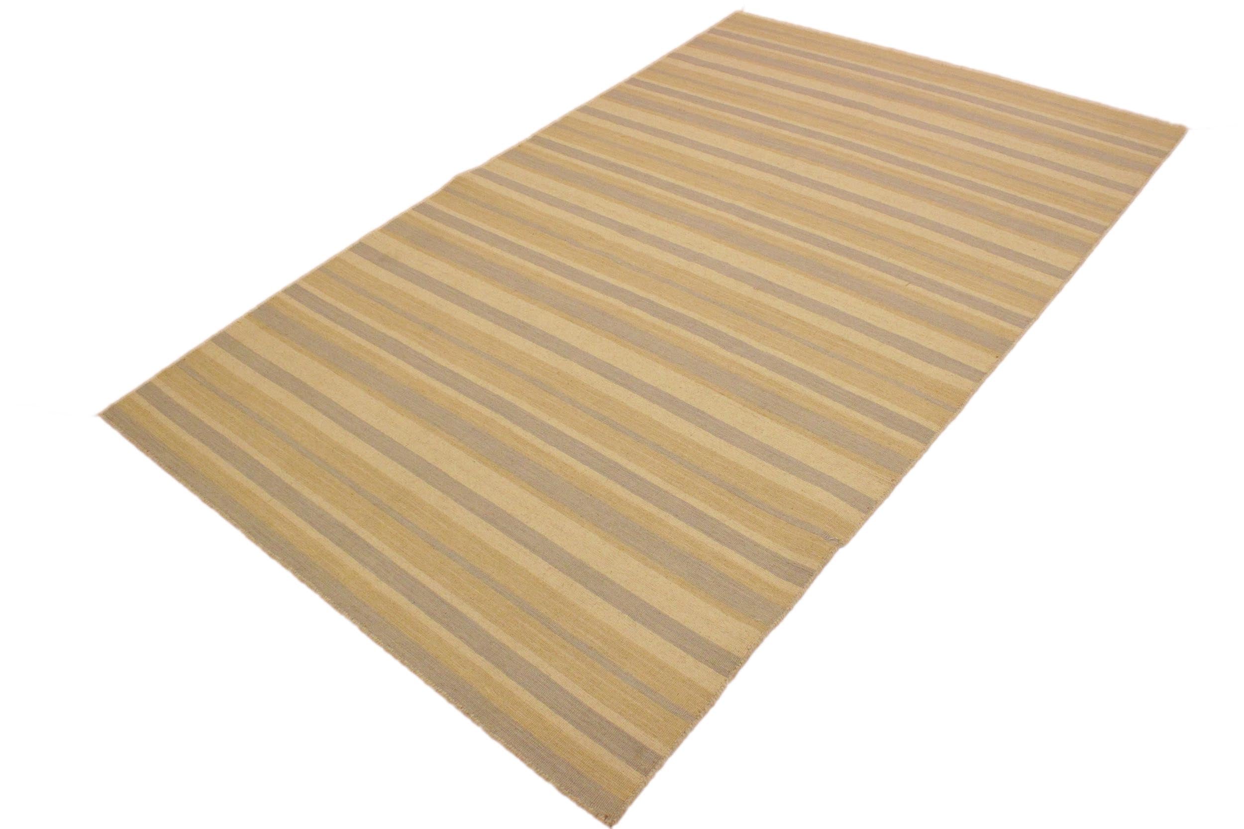 handmade Modern Kilim Bluish Gray Tan Hand-Woven RECTANGLE 100% WOOL area rug 5x8