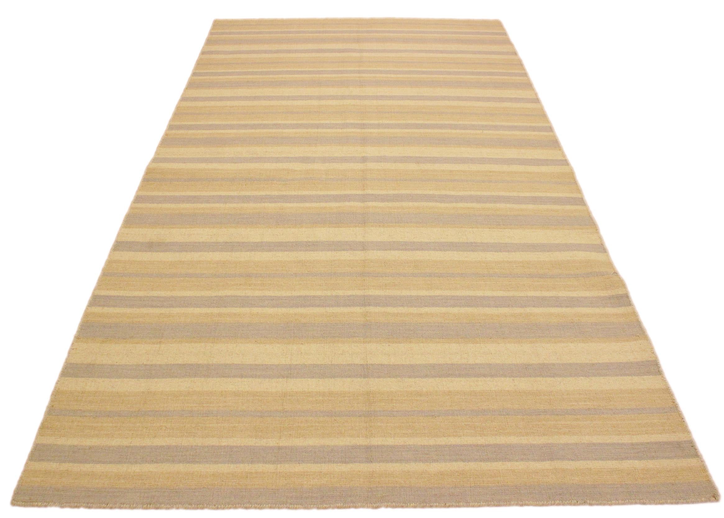 handmade Modern Kilim Bluish Gray Tan Hand-Woven RECTANGLE 100% WOOL area rug 5x8