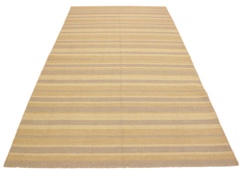 handmade Modern Kilim Bluish Gray Tan Hand-Woven RECTANGLE 100% WOOL area rug 5x8