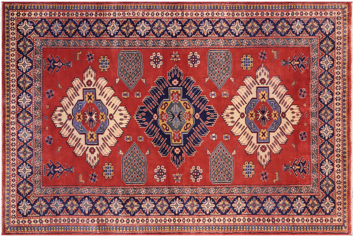 4x6 hand knotted Shirwan wool rug in rust and blue - HexaBloom Shirwan Vi