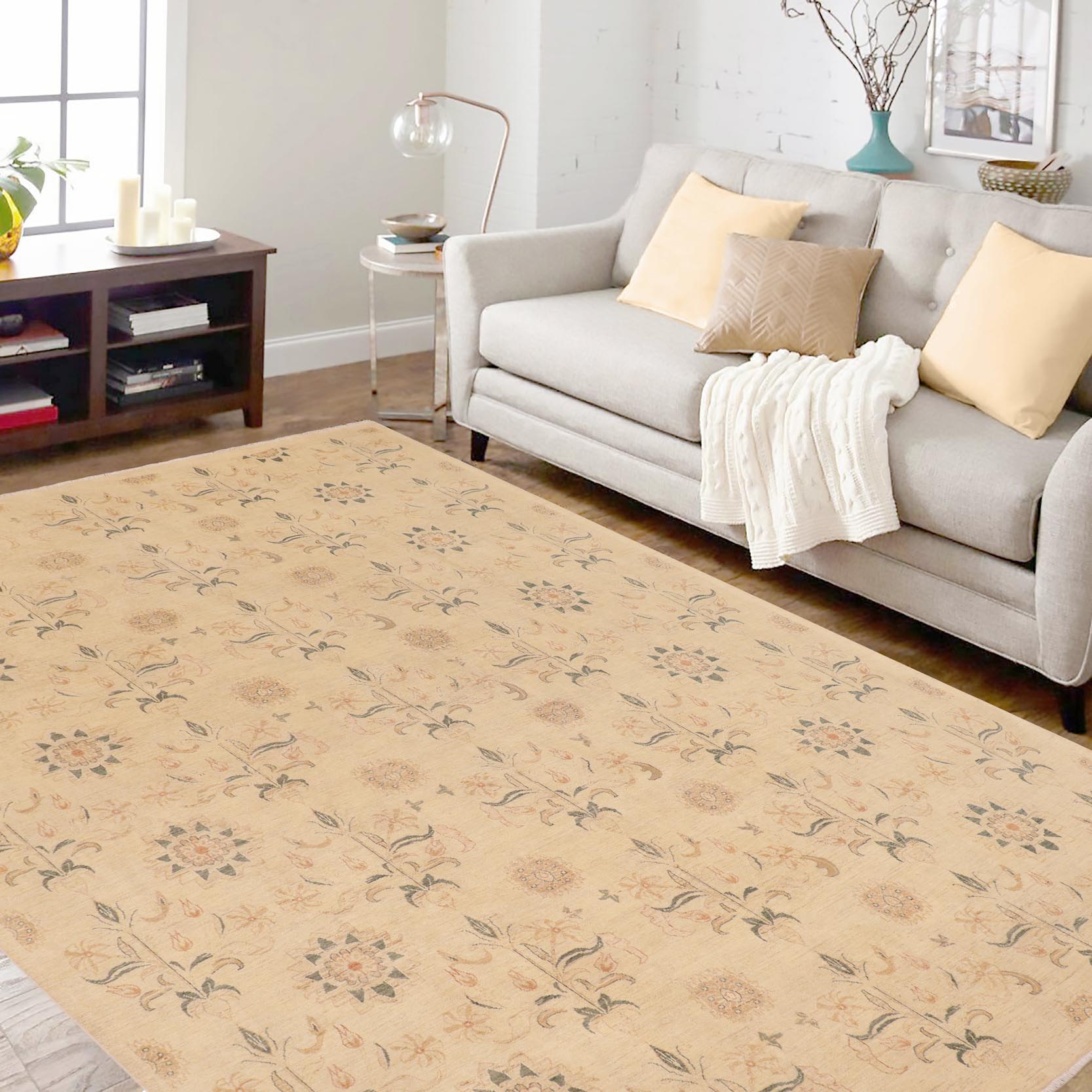 handmade Modern Kafkaz Beige Rust Hand Knotted RECTANGLE 100% WOOL area rug 10' x 13'