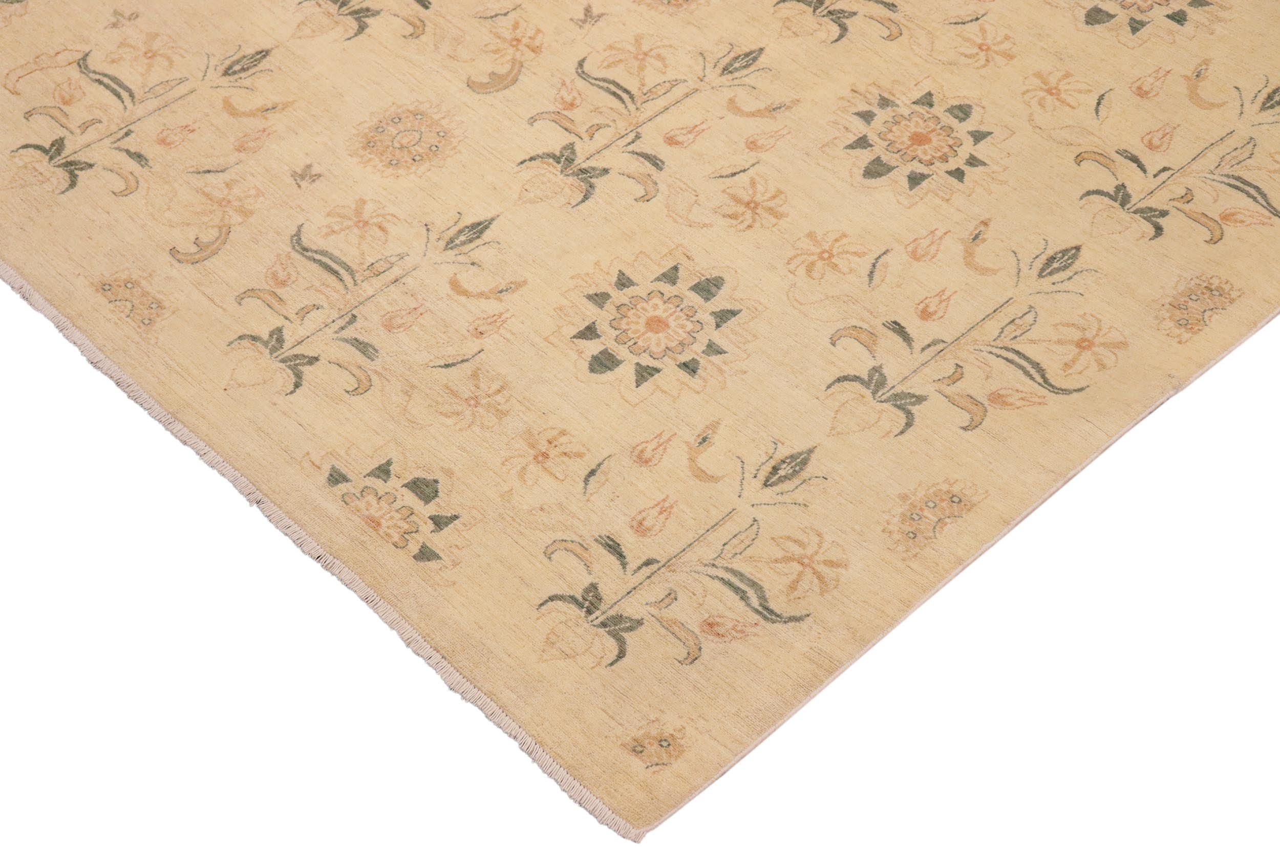 handmade Modern Kafkaz Beige Rust Hand Knotted RECTANGLE 100% WOOL area rug 10' x 13'