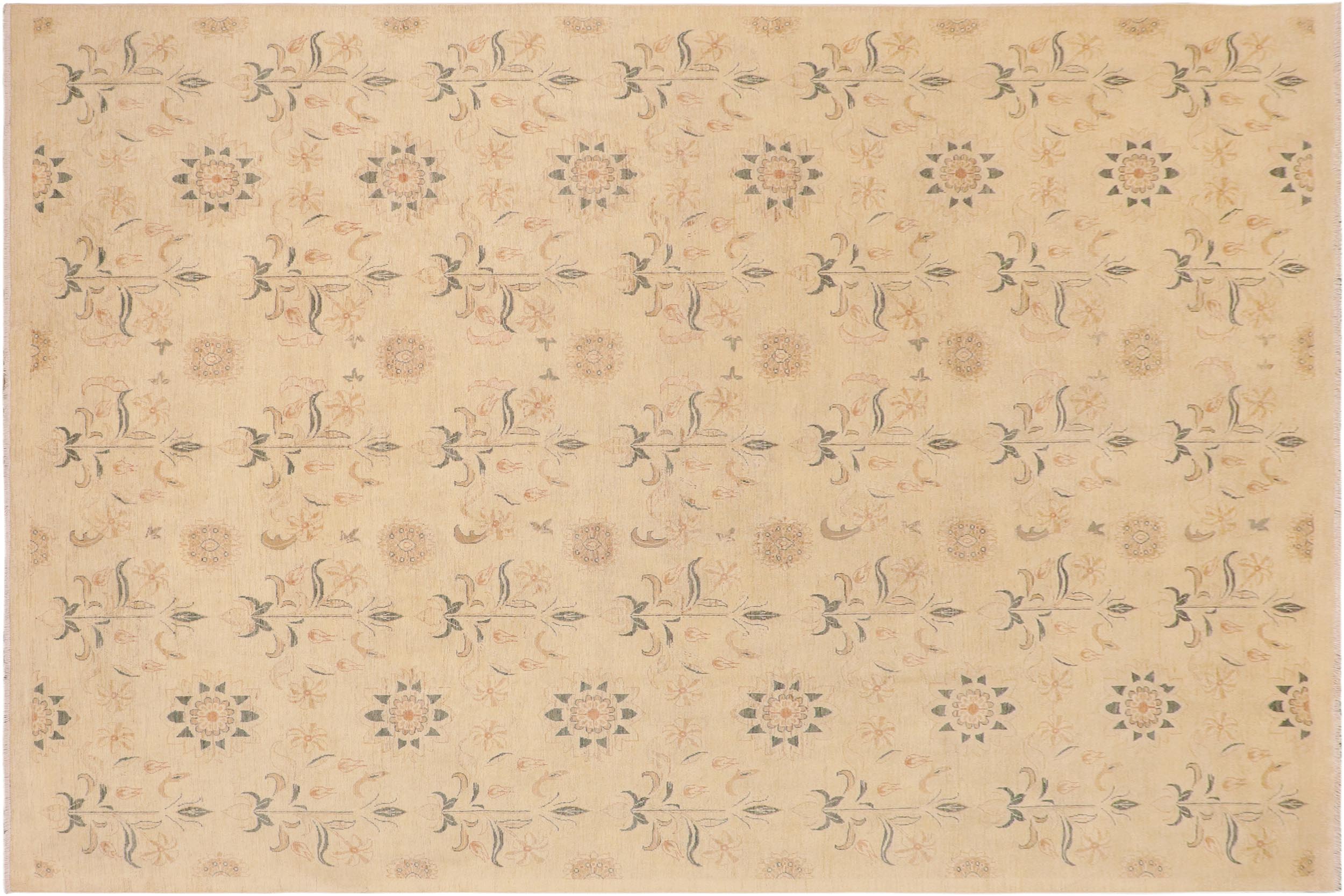 handmade Modern Kafkaz Beige Rust Hand Knotted RECTANGLE 100% WOOL area rug 10' x 13'