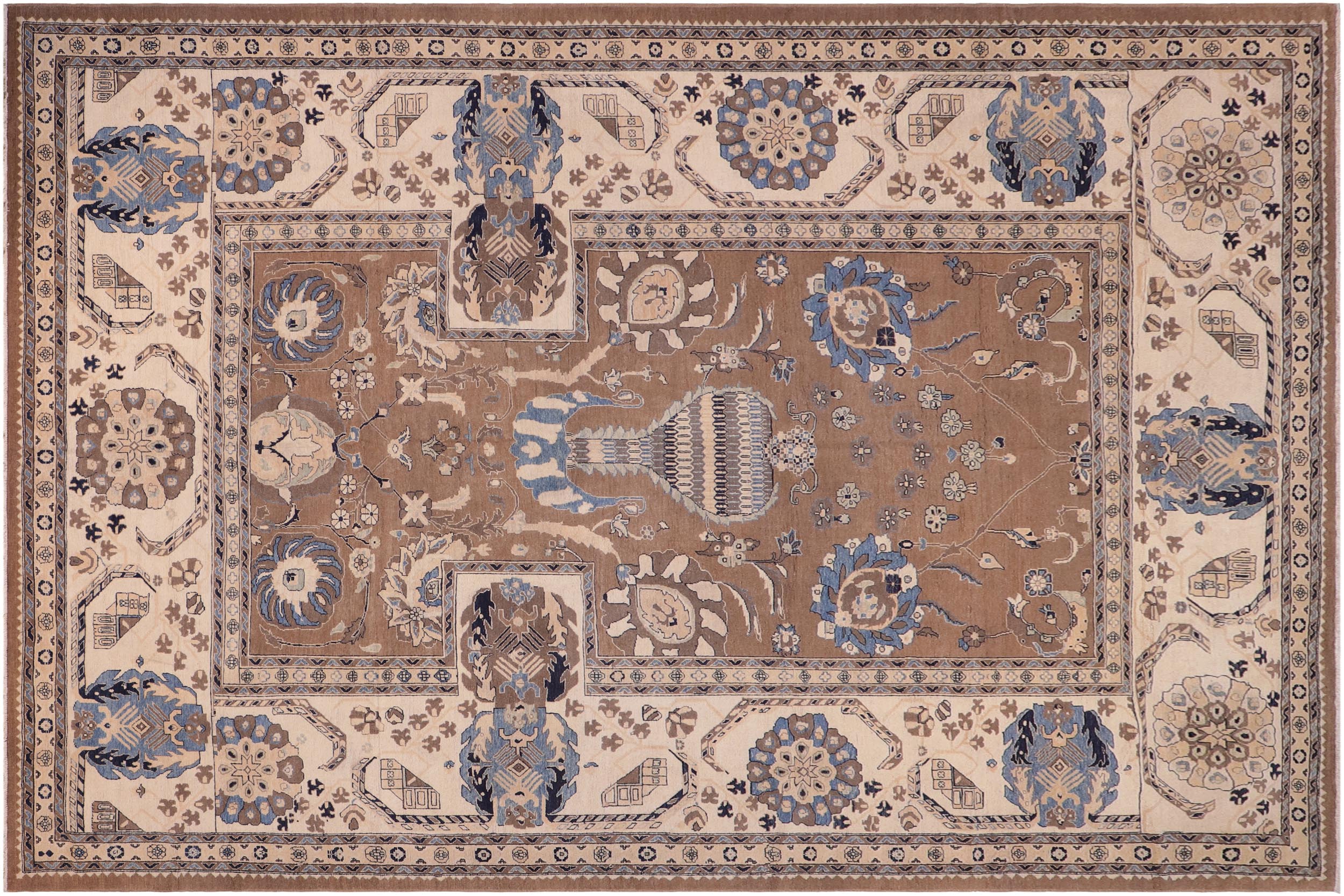 handmade Traditional Kafkaz Brown Ivory Hand Knotted RECTANGLE 100% WOOL area rug 11x15