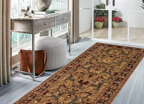 handmade Transitional Kafkaz Dark Tan Drk. Red Hand Knotted RUNNER 100% WOOL area rug 4' x 13'