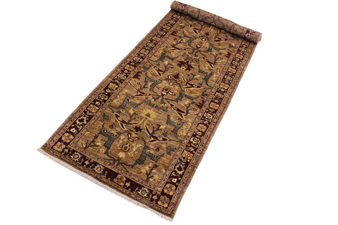 handmade Transitional Kafkaz Dark Tan Drk. Red Hand Knotted RUNNER 100% WOOL area rug 4' x 13'