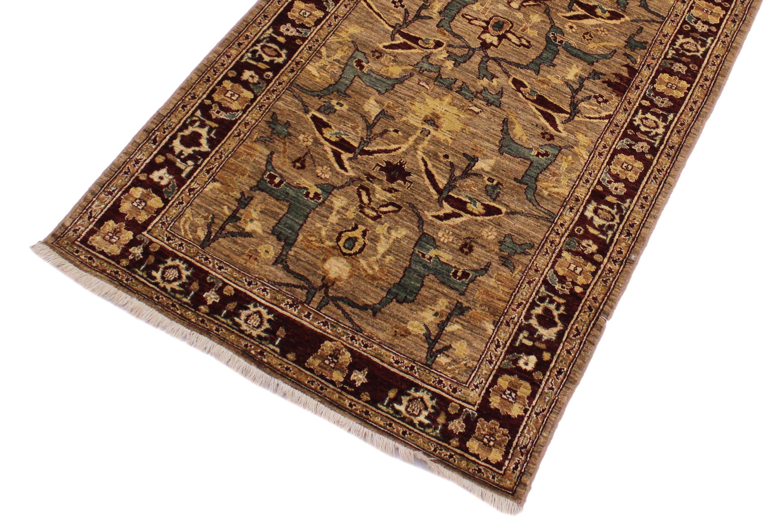 handmade Transitional Kafkaz Dark Tan Drk. Red Hand Knotted RUNNER 100% WOOL area rug 4' x 13'