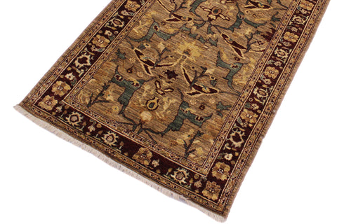 handmade Transitional Kafkaz Dark Tan Drk. Red Hand Knotted RUNNER 100% WOOL area rug 4' x 13'