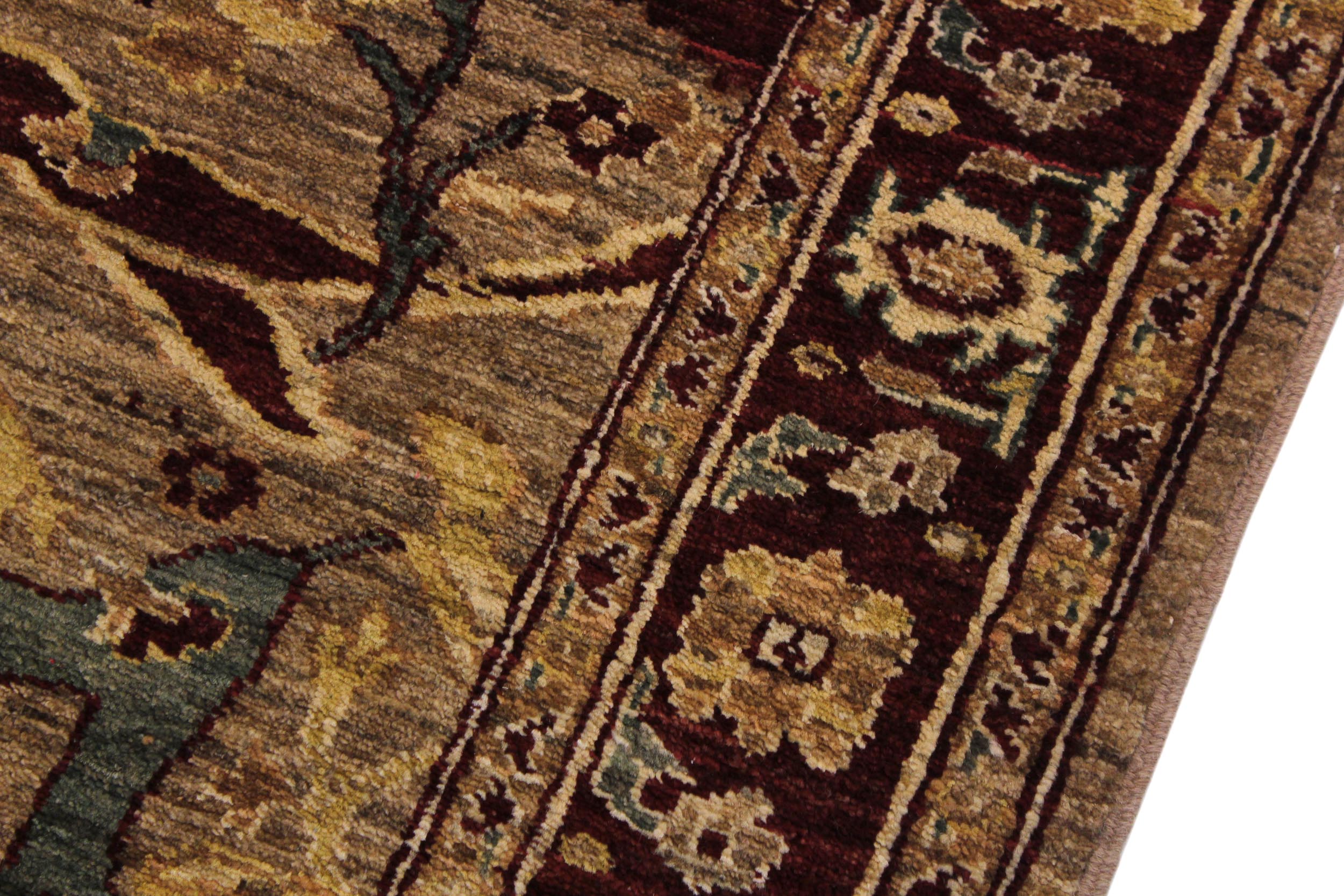 handmade Transitional Kafkaz Dark Tan Drk. Red Hand Knotted RUNNER 100% WOOL area rug 4' x 13'