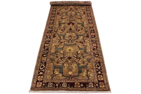 handmade Transitional Kafkaz Dark Tan Drk. Red Hand Knotted RUNNER 100% WOOL area rug 4' x 13'
