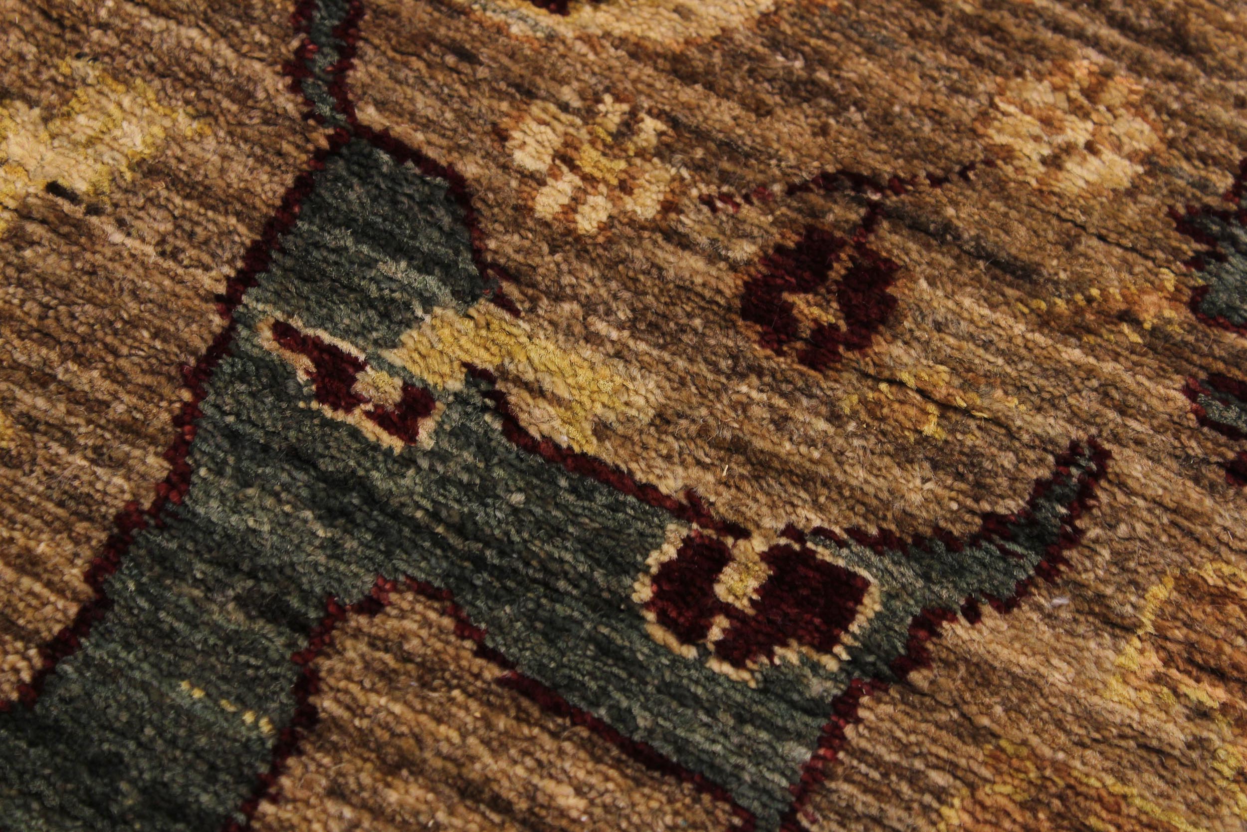 handmade Transitional Kafkaz Dark Tan Drk. Red Hand Knotted RUNNER 100% WOOL area rug 4' x 13'