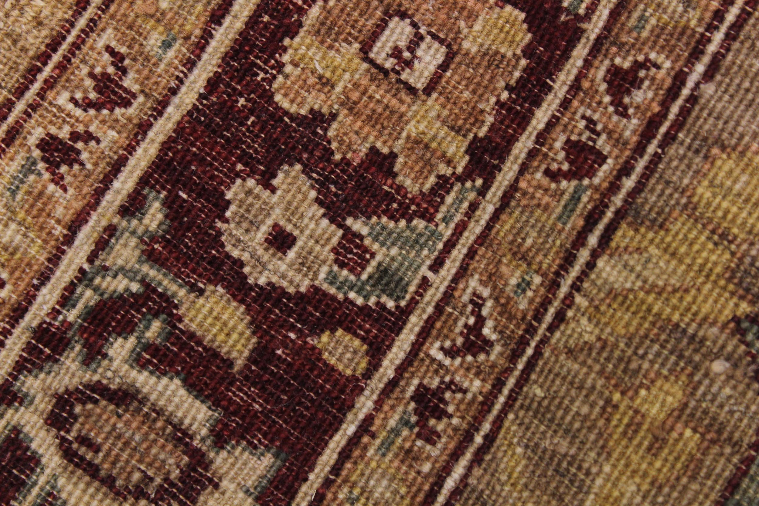 handmade Transitional Kafkaz Dark Tan Drk. Red Hand Knotted RUNNER 100% WOOL area rug 4' x 13'