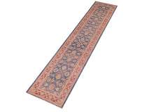 handmade Transitional Kafkaz Blue Red Hand Knotted RUNNER 100% WOOL area rug 3' x 15'