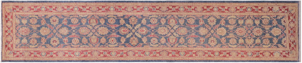 handmade Transitional Kafkaz Blue Red Hand Knotted RUNNER 100% WOOL area rug 3' x 15'