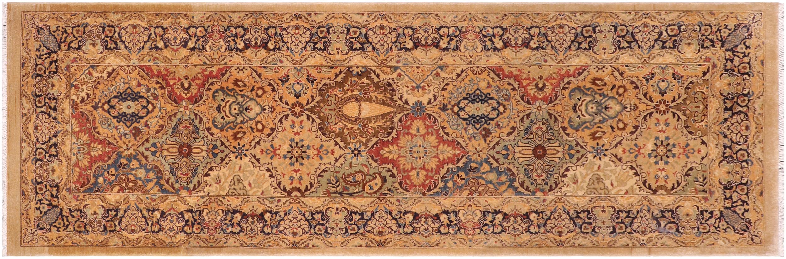 handmade Transitional Veg Dye Gold Blue Hand Knotted RUNNER 100% WOOL area rug 3' x 10'