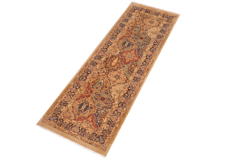 handmade Transitional Veg Dye Gold Blue Hand Knotted RUNNER 100% WOOL area rug 3' x 10'