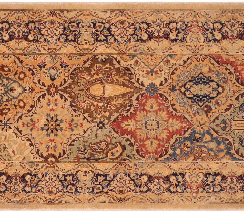 handmade Transitional Veg Dye Gold Blue Hand Knotted RUNNER 100% WOOL area rug 3' x 10'