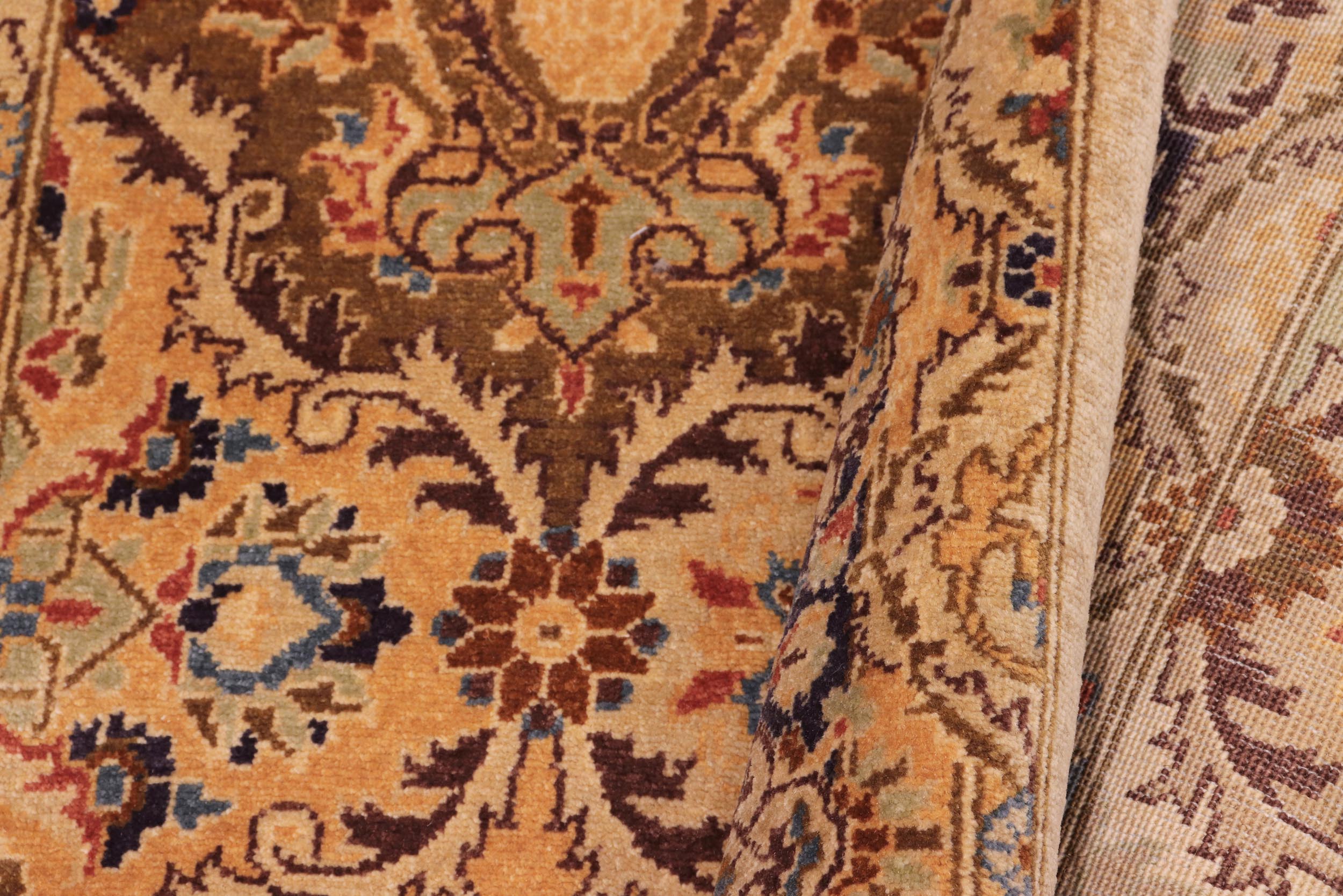 handmade Transitional Veg Dye Gold Blue Hand Knotted RUNNER 100% WOOL area rug 3' x 10'