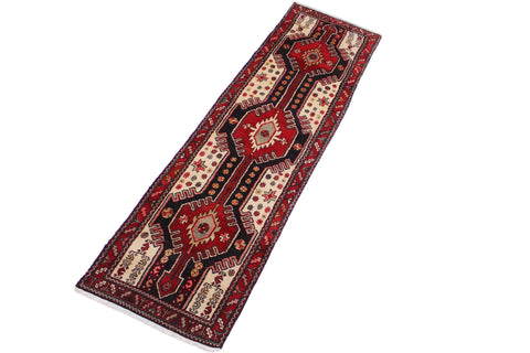 handmade Traditional Hamadan Red Blue Hand Knotted RUNNER 100% WOOL area rug 3 x 11