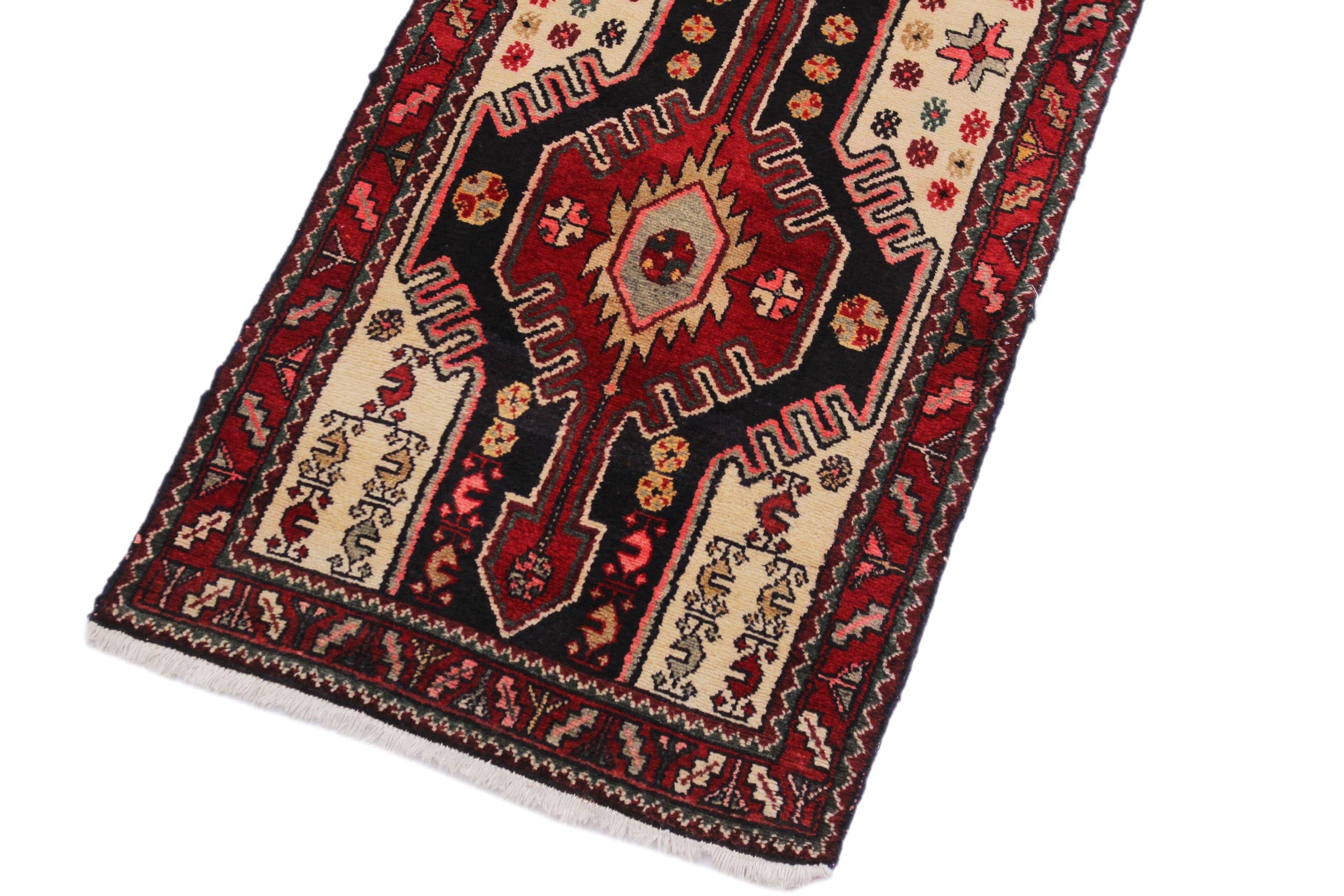 handmade Traditional Hamadan Red Blue Hand Knotted RUNNER 100% WOOL area rug 3 x 11