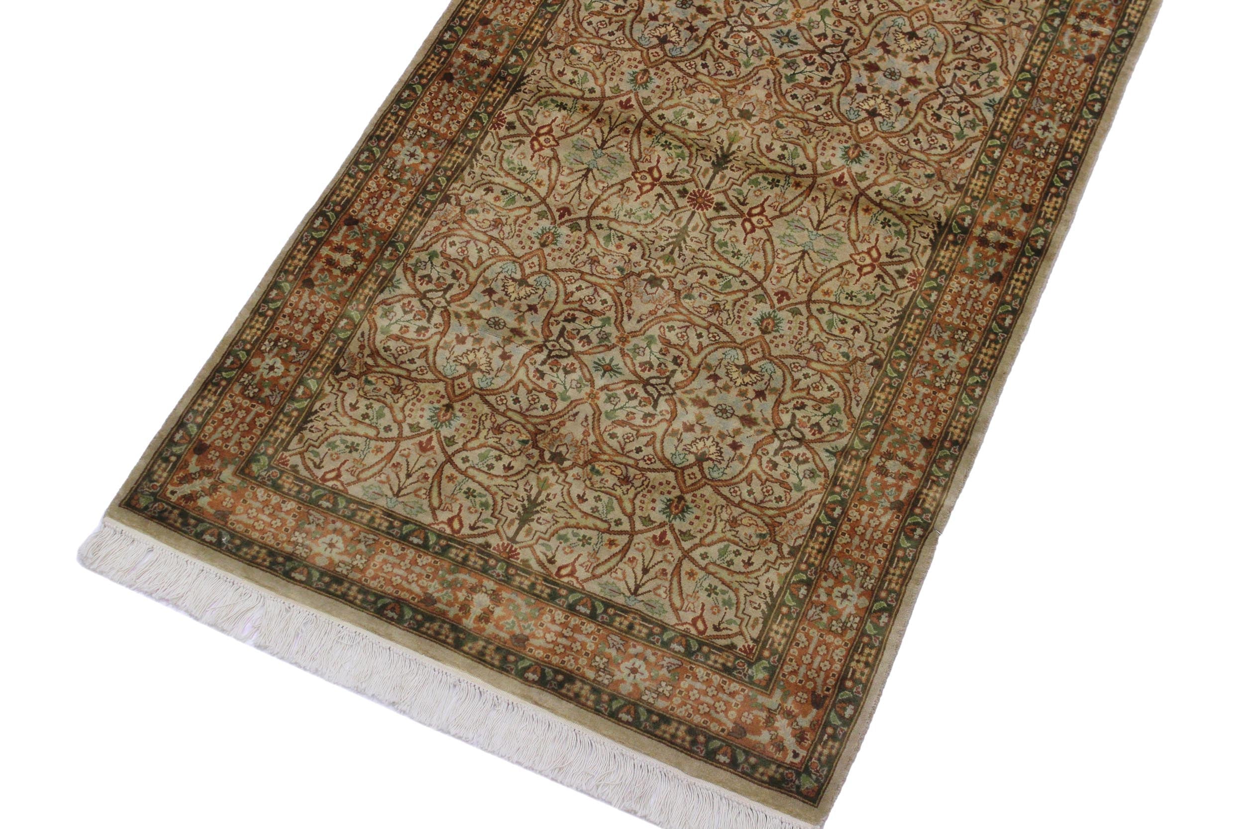 handmade Traditional Tabriz Taupe Gold Hand Knotted RUNNER 100% WOOL area rug 3' x 9'