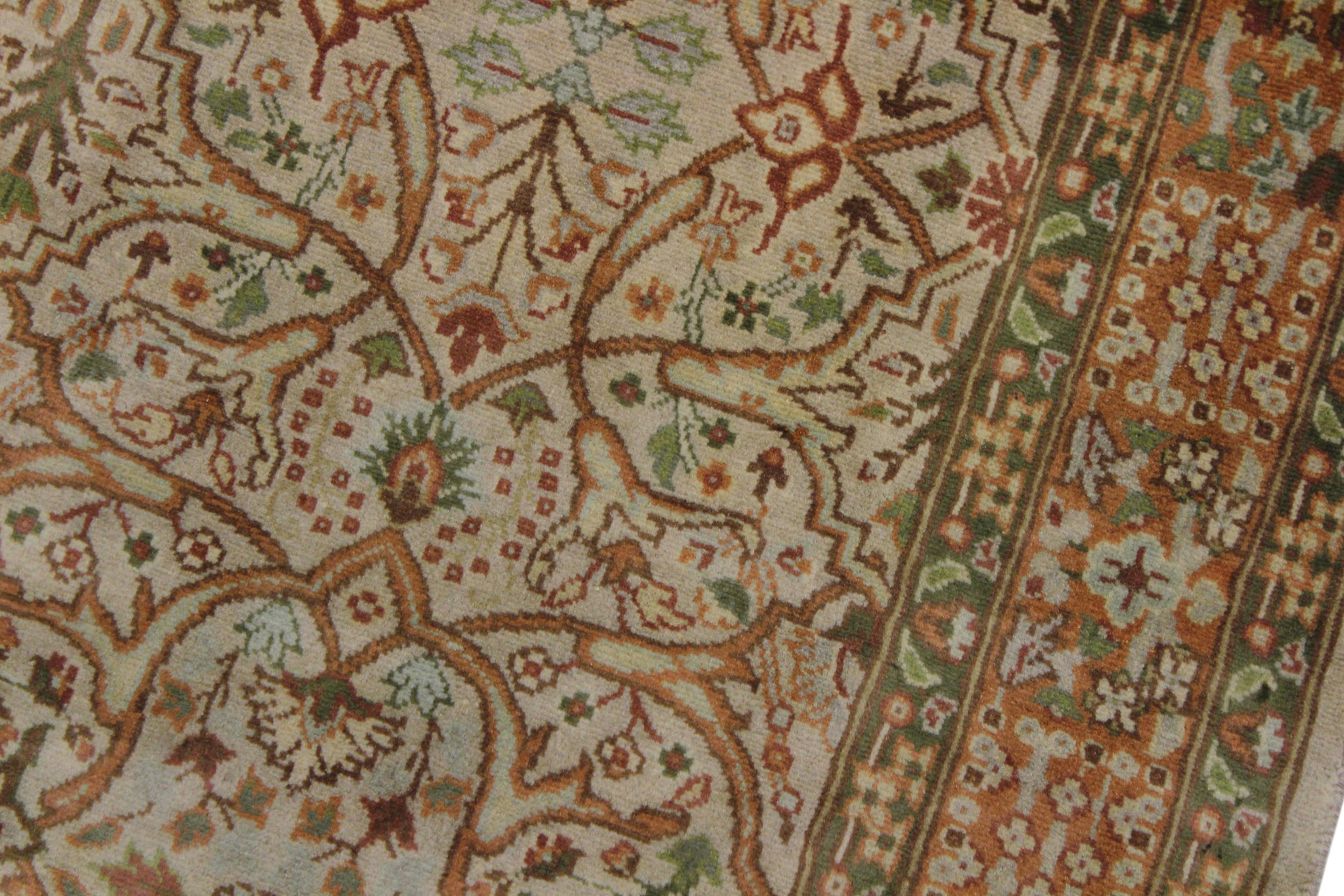 handmade Traditional Tabriz Taupe Gold Hand Knotted RUNNER 100% WOOL area rug 3' x 9'