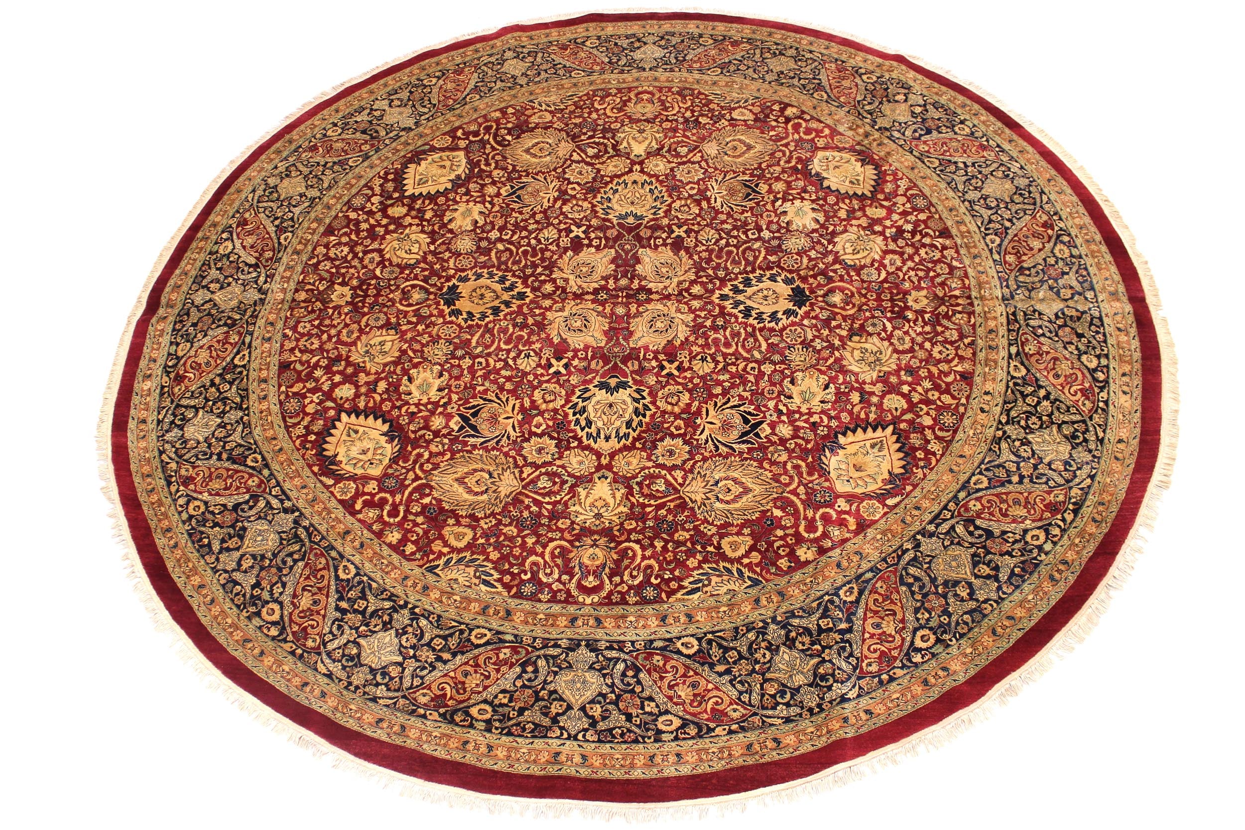 handmade Traditional Round Kashan Red Blue Hand Knotted ROUND 100% WOOL area rug 12' x 12'