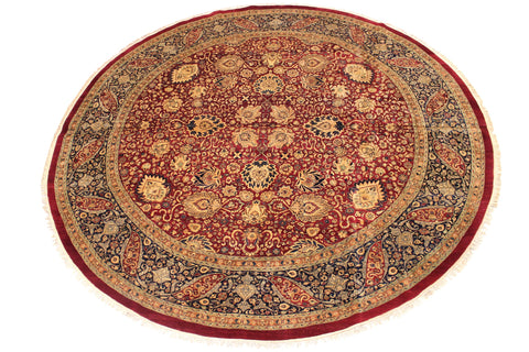 handmade Traditional Round Kashan Red Blue Hand Knotted ROUND 100% WOOL area rug 12' x 12'