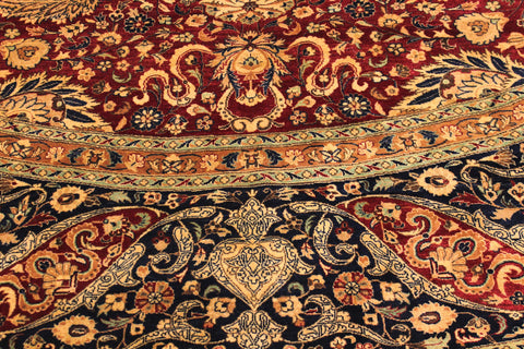 handmade Traditional Round Kashan Red Blue Hand Knotted ROUND 100% WOOL area rug 12' x 12'