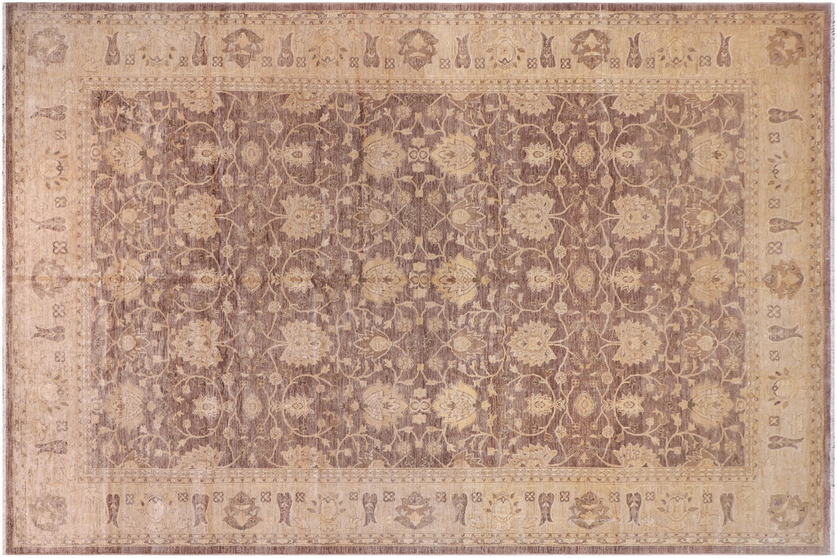 12x18 hand knotted transitional wool rug in brown and tan - Chic Carline
