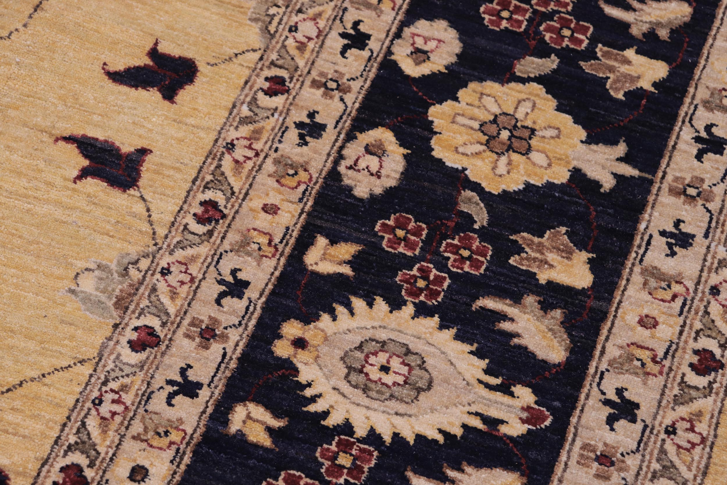 handmade Traditional Kafkaz Gold Blue Hand Knotted RECTANGLE 100% WOOL area rug 12x17