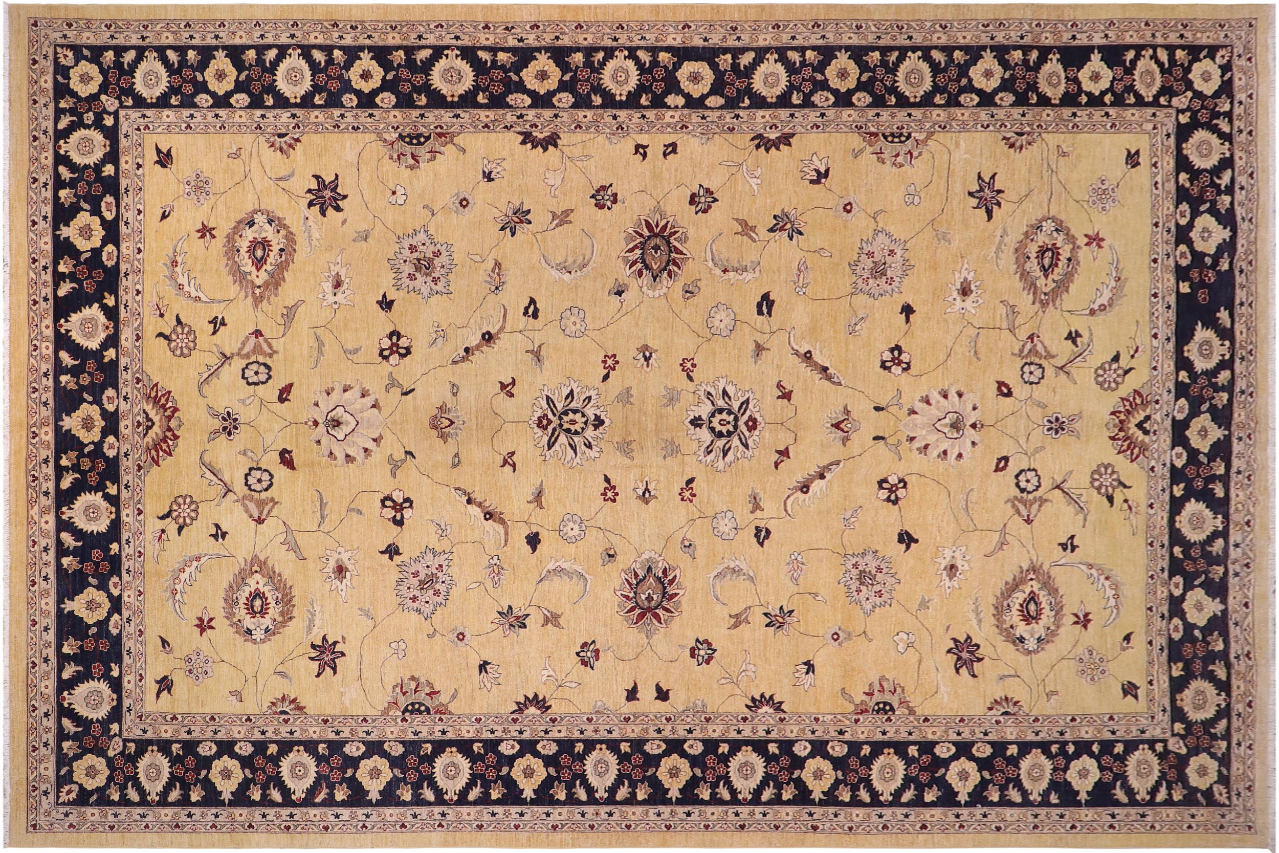 handmade Traditional Kafkaz Gold Blue Hand Knotted RECTANGLE 100% WOOL area rug 12x17